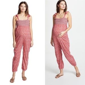 Hatch Maternity Jumpsuit Smocked Red Floral 8-10